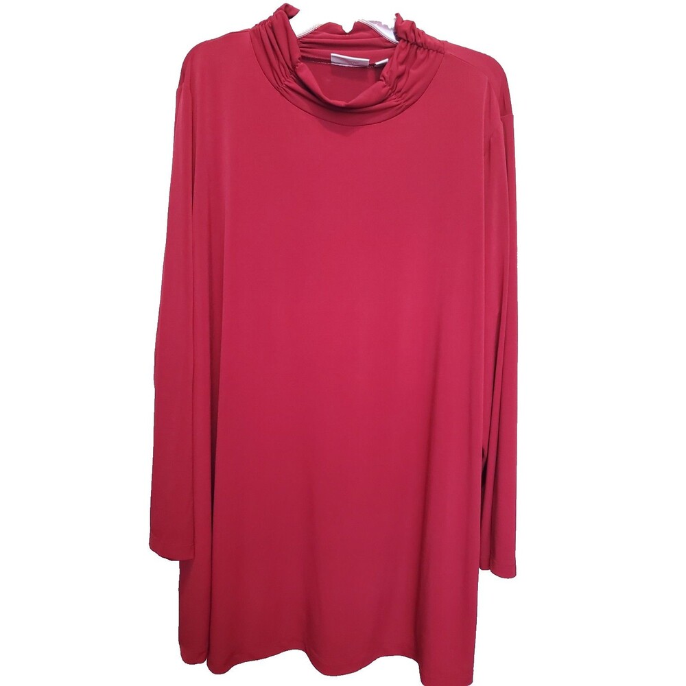 Susan Graver Dark Red LiquidKnit Ruched Turtleneck Long Sleeve Tunic Size 3X